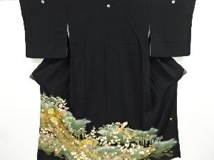 リサイクル　作家物　金彩　橋に花車模様刺繍留袖(比翼付き)